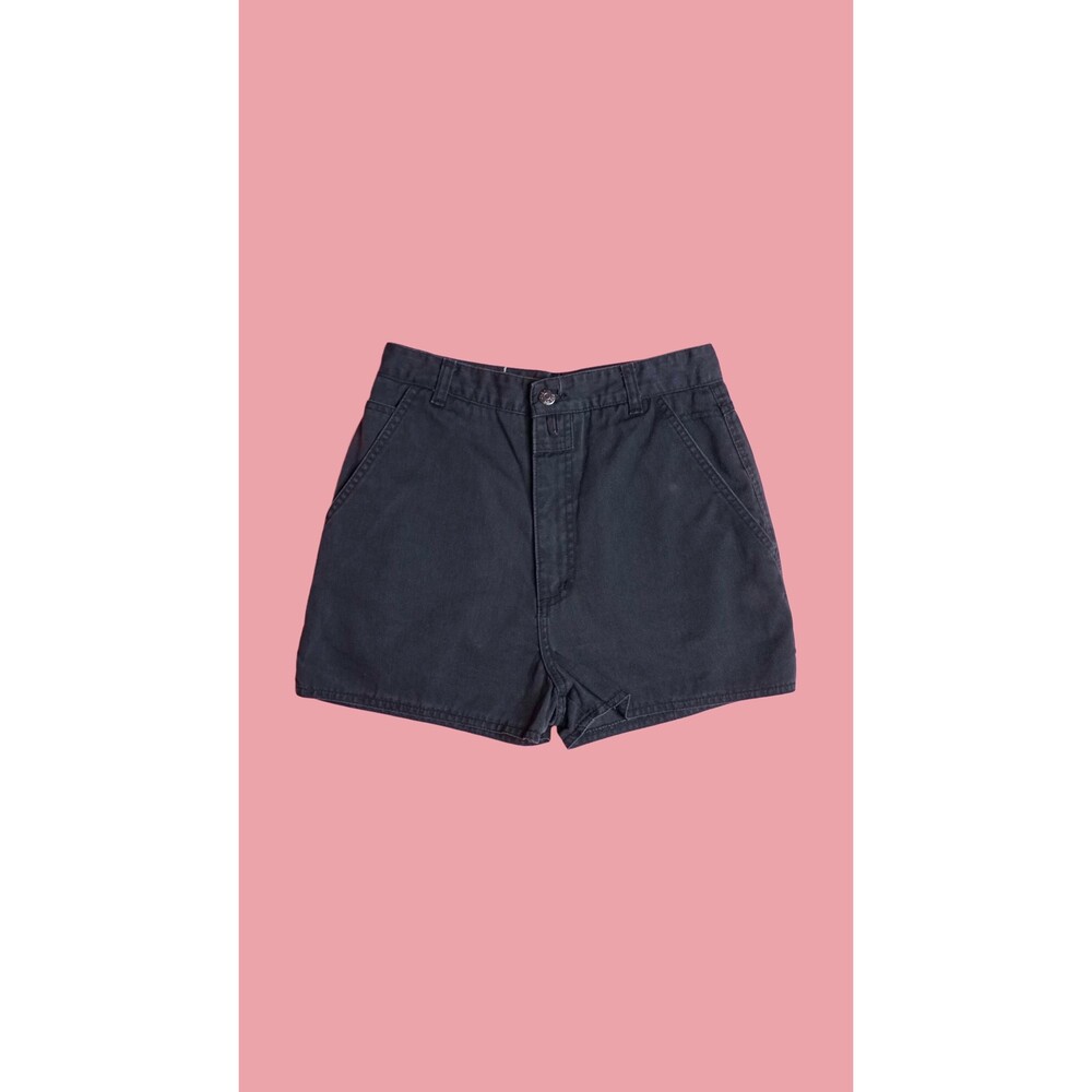 1980s CHEMIN DE FER Black Mini Jean Shorts with Pockets and Side Slits. Small